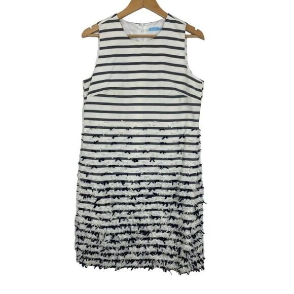 J. McLaughlin Jane Dress Women's Size 10 White Navy Striped Bows at Bottom Sleev - Picture 3 of 16